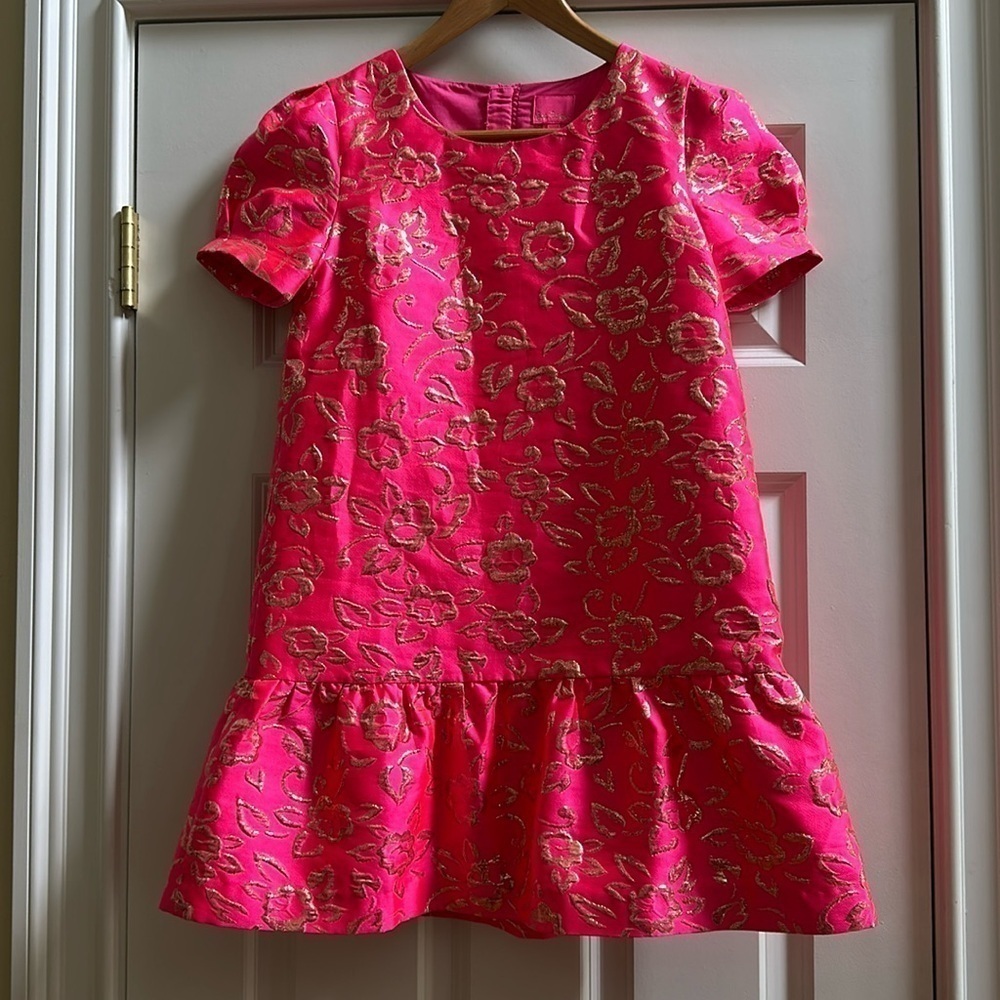Lilly Pulitzer Girls Erina Mini Dress Sz14 bright pink with gold stitching